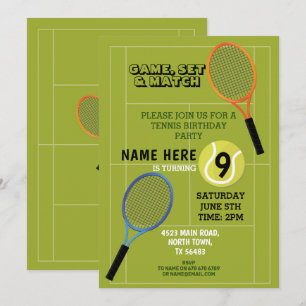 Invitation Tennis Anniversaire Soirée Sport Ball Rackets Cour