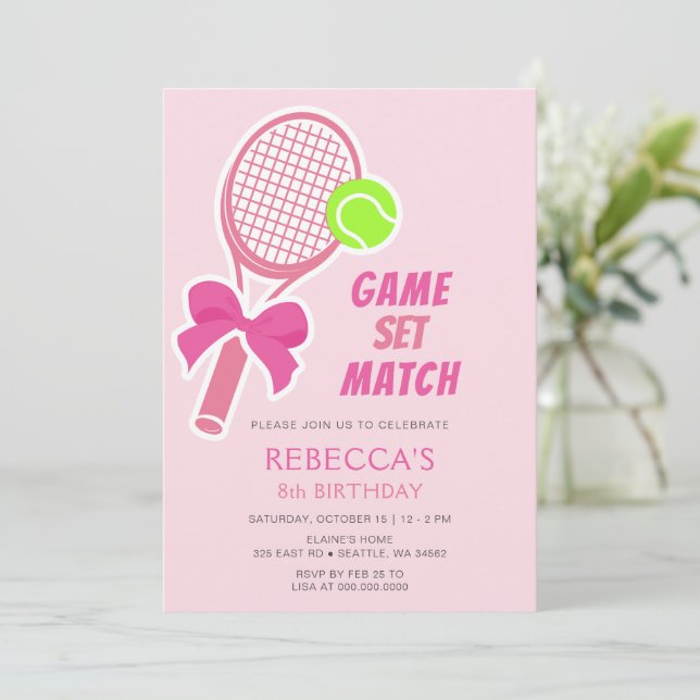 Invitation Tennis Coquette Bow Girl Anniversaire (Debout devant)