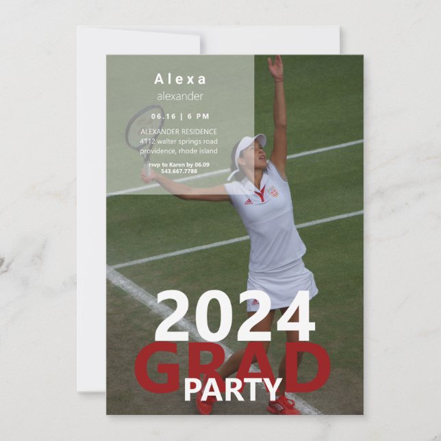 Invitation Tennis Photo Graduation Party 2024 (Devant)