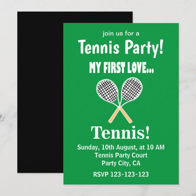 Invitation Tennis Sports Tennis Party devient Fête de Tennis  (Devant / Derrière)