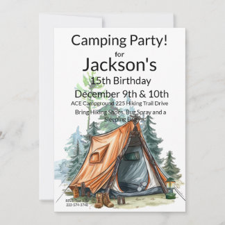 Invitation Tente de camping, Scène Anniversaire