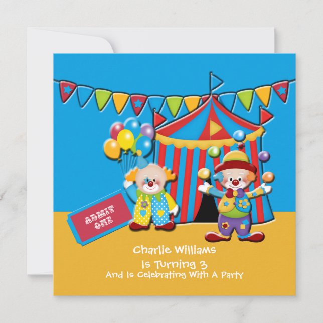 Invitation Tente de cirque et clowns Fête d'anniversaire (Devant)