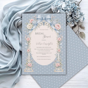 Invitation Tente Florale Vintage Rose Bleu pour Mariage