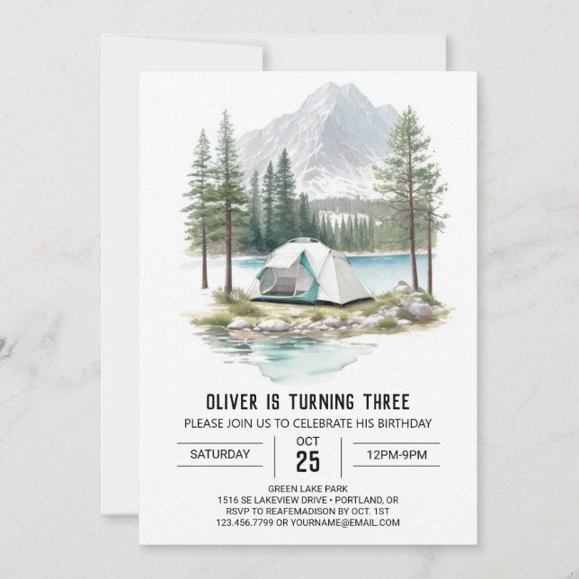 Invitation Tente rustique dans les pins Anniversaire (Devant)