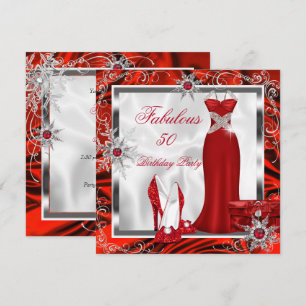 Invitation Tenue de fête fabuleuse, robe rouge, talons argent