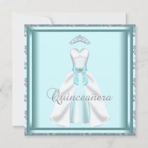 Invitation Tenue de fête Tiara Turquoise Damask Quinceanera