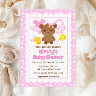 Invitation Tenue d'ours en peluche fille rose Baby Shower