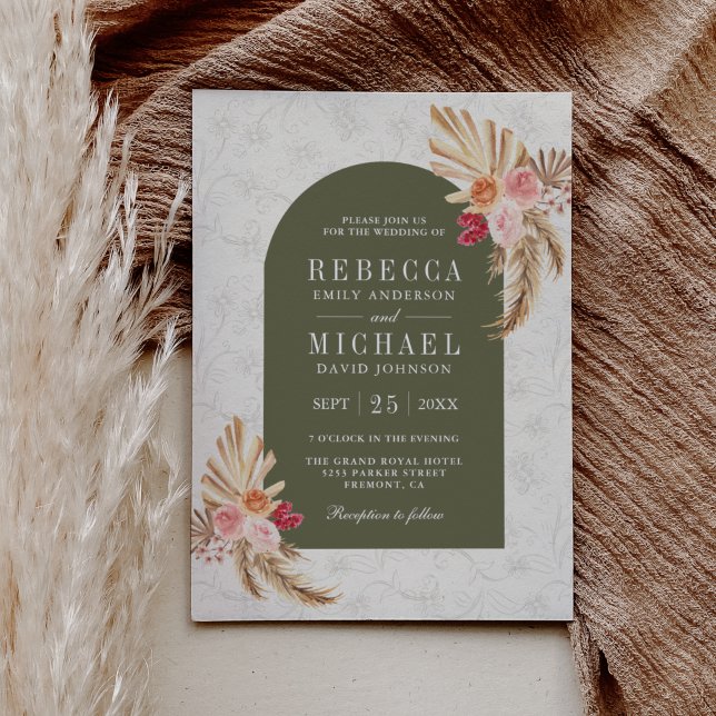 Invitation Terme Boho Floral Pampas Sage Green Mariage (Créateur téléchargé)