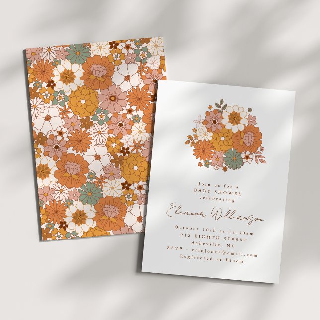 Invitation Terme Boho Floral Terracotta Baby shower simple (Créateur téléchargé)