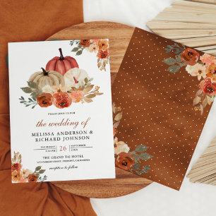 Invitation Terme brûlé Orange Floral Citrouille Mariage