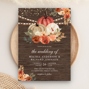 Invitation Terme brûlé Orange Floral Citrouille Mariage bois