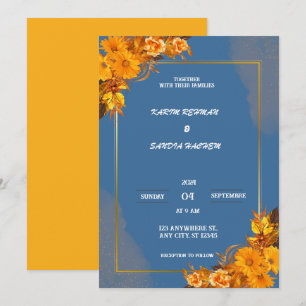 Invitation Terme Orange Roses Floral Marine Mariage bleu