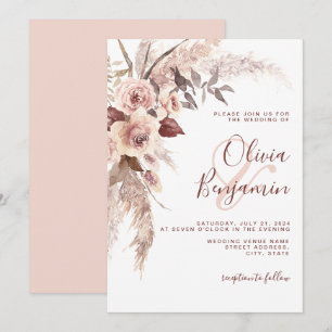 Invitation Terme Terracotta Floral Champagne Boho Mariage