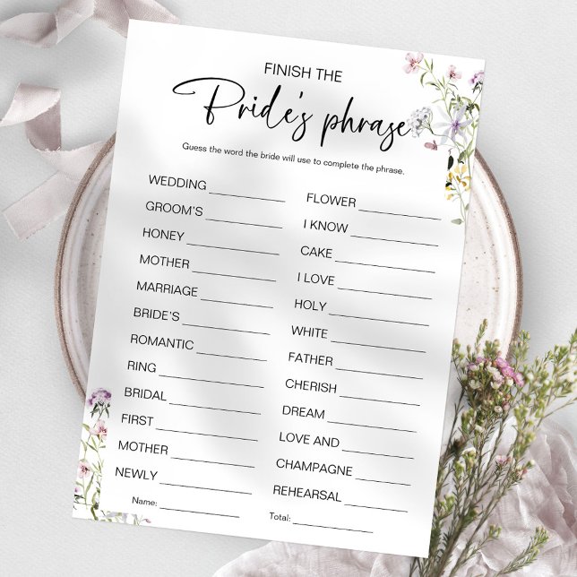 Invitation Terminer Le Jeu De Fête des mariées Phrase Brides (Créateur téléchargé)