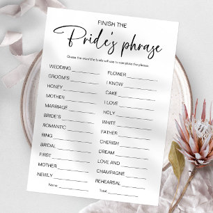 Invitation Terminer Le Jeu De Fête des mariées Phrase Brides
