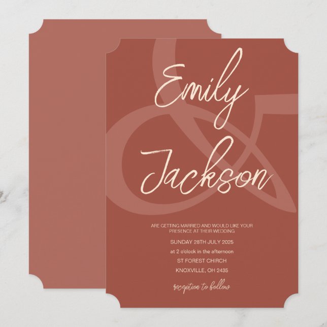Invitation Terra Cota Mariage Brown monochromatique (Devant / Derrière)