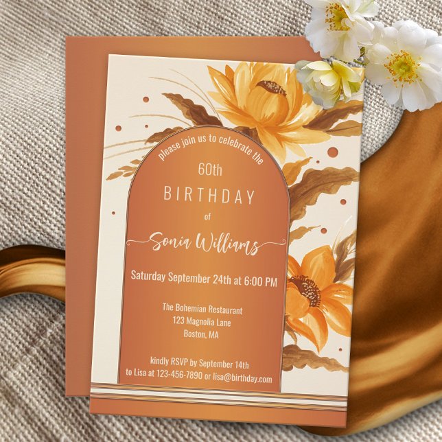 Invitation Terra Cotta Bohème Aquarelle Florale Anniversaire (Créateur téléchargé)