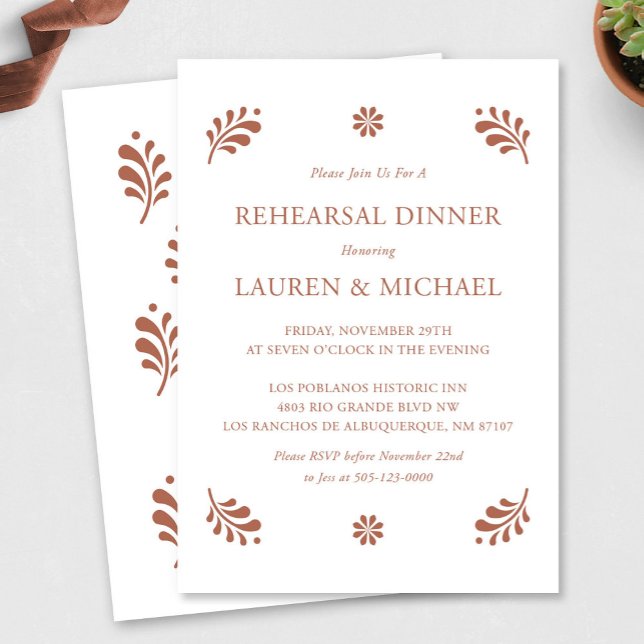 Invitation Terra Cotta Dîner De Répétition Mexicaine Invitati (Terra Cotta Mexican Rehearsal Dinner Invitation by Fiesta Valley Print)