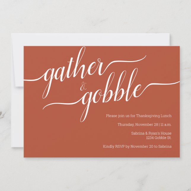 Invitation Terra Cotta minima Rassembler & Gobble Thanksgivin (Devant)