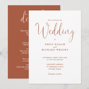 Invitation Terracotta All In One Élégant Script Mariage