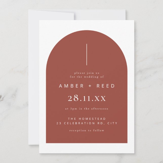 Invitation Terracotta Arc moderne minimaliste Mariage (Devant)