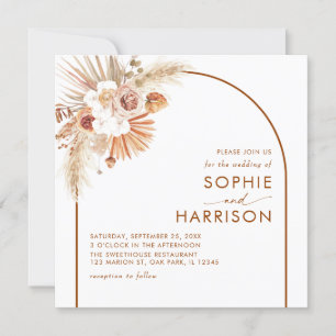 Invitation Terracotta Arch Boho Pampas Carré Mariage