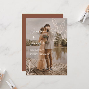 Invitation Terracotta avec Feuille Boho Photo Overlay Mariage