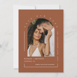 Invitation Terracotta Boho Arch Photo QR Code Enregistrer not