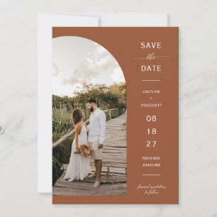 Invitation Terracotta Boho Arch Photo QR Code Save the Date