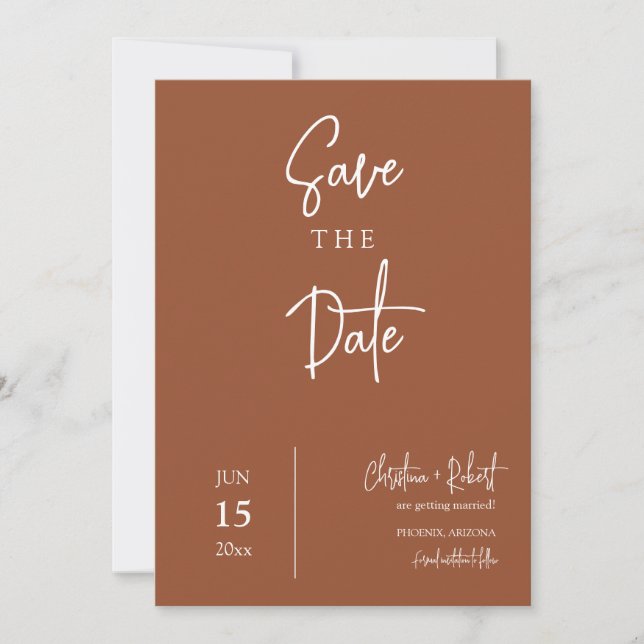 Invitation Terracotta Boho Modern Enregistrer la Date Mariage (Devant)