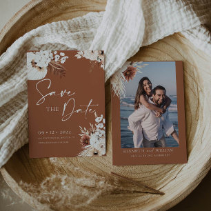 Invitation Terracotta Boho Pampas Enregistrer la date Invitat