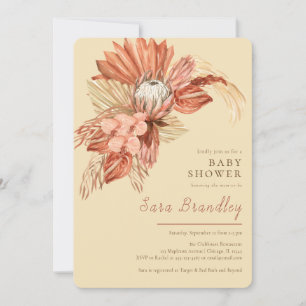 Invitation Terracotta boho pampas herbe protéas Baby shower