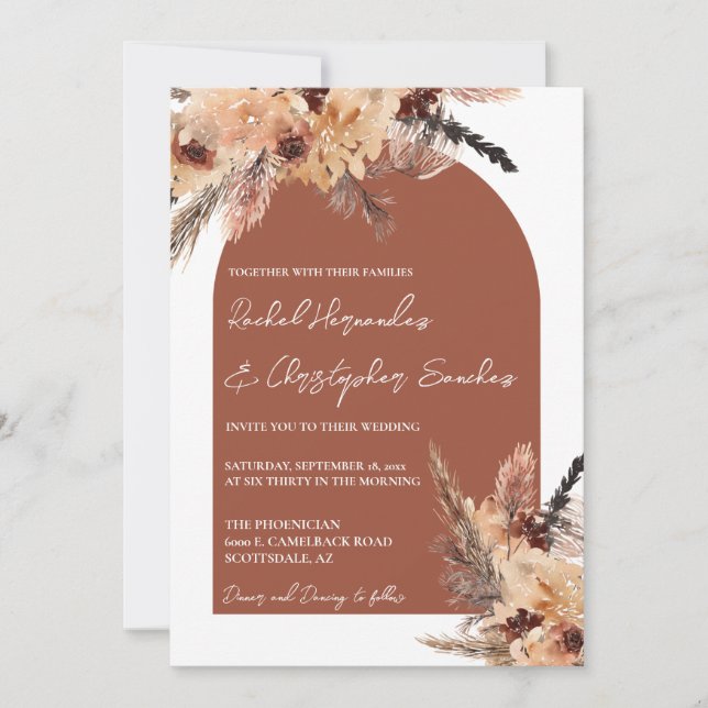 Invitation Terracotta Boho Pampas Mariage (Devant)