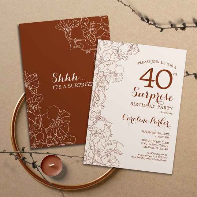 Invitation Terracotta Boho Surprise 40e fête d'anniversaire (Créateur téléchargé)