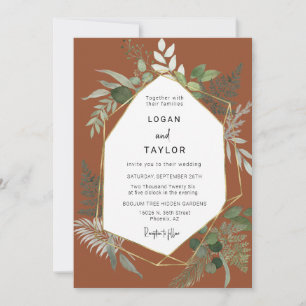 Invitation Terracotta Botanical Greenery Gold QR Code Photo