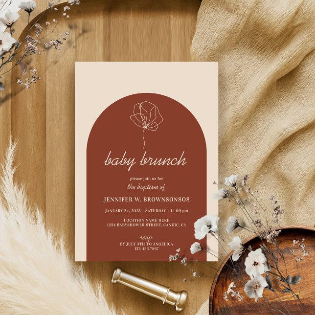 Invitation Terracotta Botanique Simple Boho Baby Baptême (Créateur téléchargé)