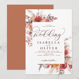 Invitation Terracotta Bourgogne brûlé Orange Boho Mariage Inv