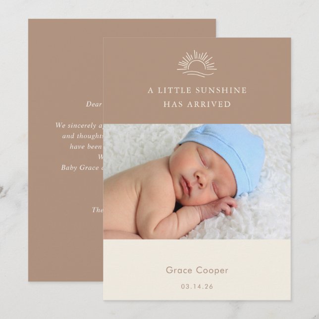 Invitation Terracotta Brown Boho Photo Baby Announcement Card (Devant / Derrière)