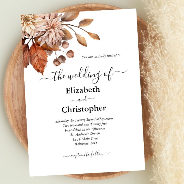 Invitation Terracotta Brown Élégant Mariage botanique floral (Terracotta Rust Browns Fall Autumn Colors Boho Wedding invitation.)