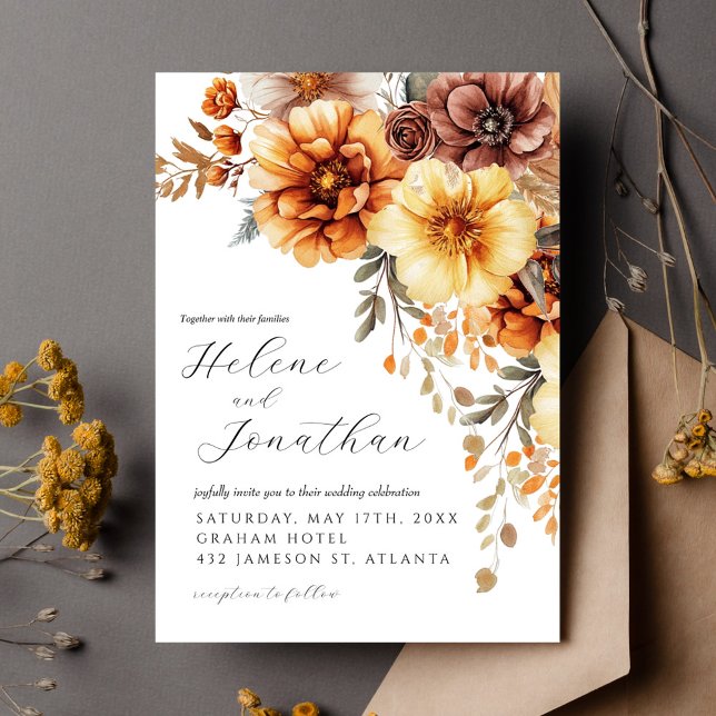 Invitation Terracotta Burnt Orange Rust Boho Élégant Mariage (Terracotta Burnt Orange Rust Boho Elegant Wedding Invitation)