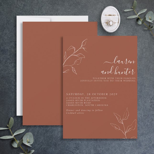 Invitation Terracotta Burnt Orange Script Mariage botanique I (Créateur téléchargé)