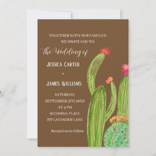 Invitation Terracotta Cactus Désert Mexique Mariage d'aquarel