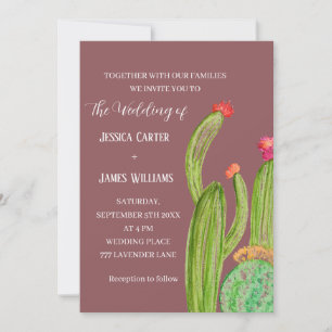 Invitation Terracotta Cactus Désert Mexique Mariage d'aquarel