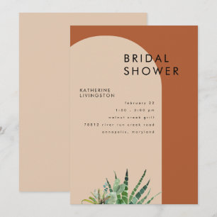 Invitation Terracotta Cactus Fête des mariées géométrique