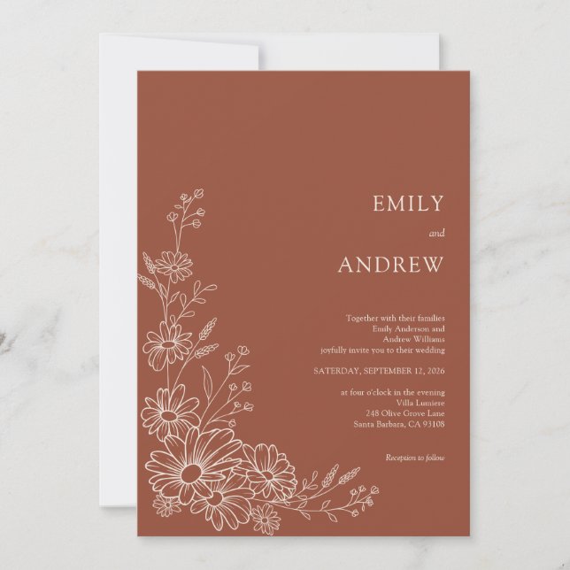 Invitation Terracotta Chic Botanical Daisy Garden Wedding (Devant)