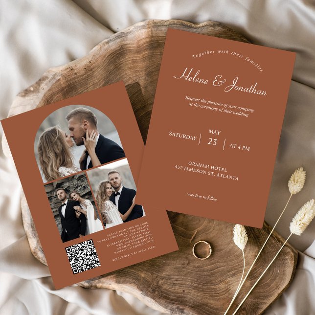 Invitation Terracotta Classique Moderne Mariage élégant (Terracotta Modern Minimalist Elegant Wedding Invitation)