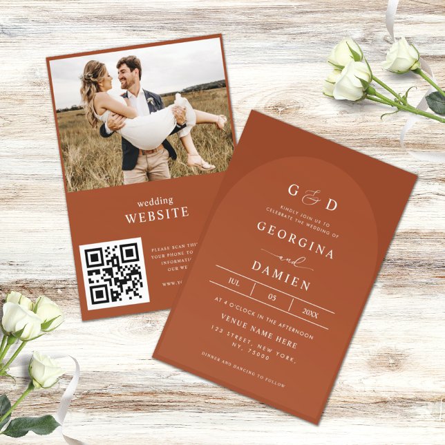 Invitation Terracotta Coriander Boho Photo QR Code Mariage (Créateur téléchargé)