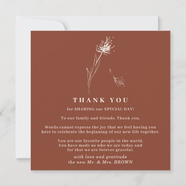 Invitation Terracotta Dandelion Boho Indie remerciement minim (Devant)