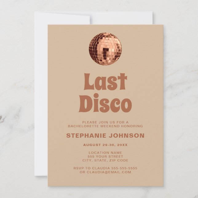 Invitation Terracotta Dernier Disco Bachelorette Week-end (Devant)