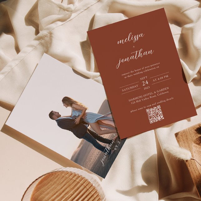 Invitation Terracotta Elegant Photo QR code Rsvp & Mariage (Créateur téléchargé)